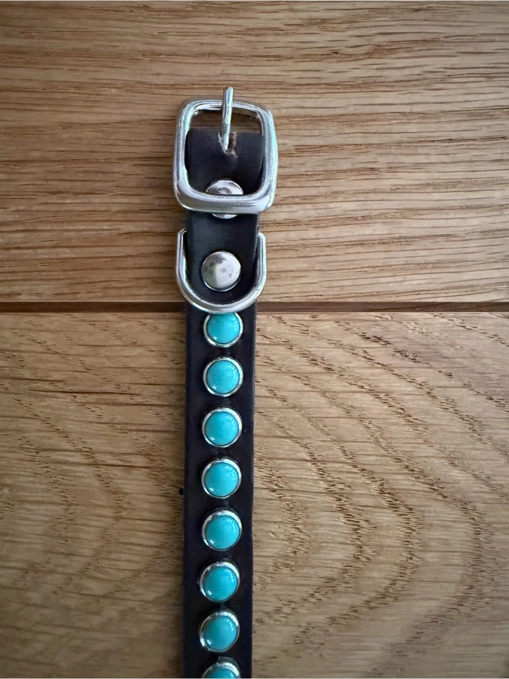 Black Leather Dog Collar with Turquoise - for small dog or puppy 12